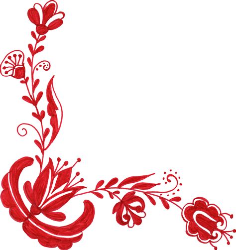 6 Red Flower Corner Ornament Png Transparent