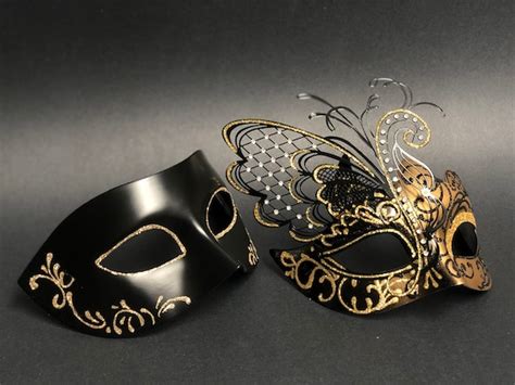 Black Gold Masquerade Masks Couples Party Masks Masquerade Etsy