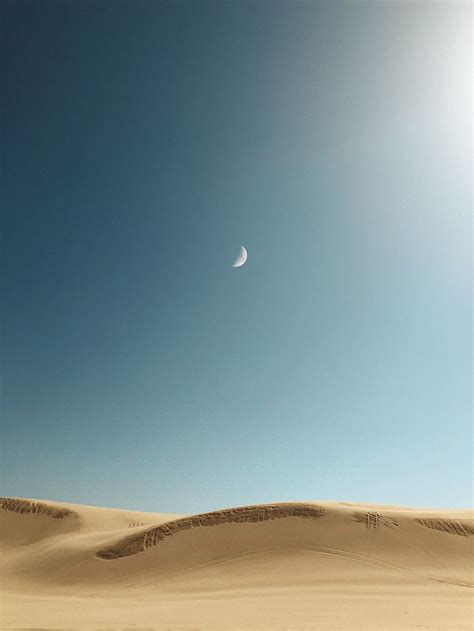 Hd Wallpaper Sand Dunes Crescent Moon Photo In Desert During Daytime