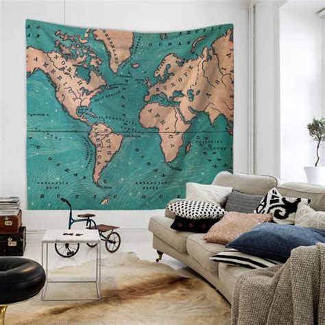 Tapestry Watercolor World Map Tapestry Wall Hanging Colorful Map