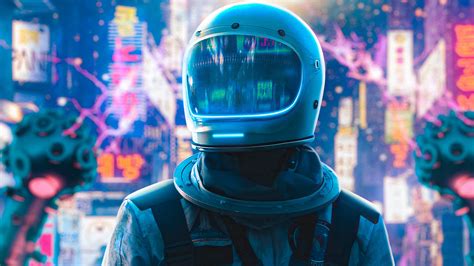 Astronaut In Neon City Wallpaper 4k Hd Id5271