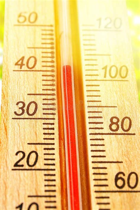 Thermometer Displaying High 40 Degree Hot Temperatures In Sun Summer