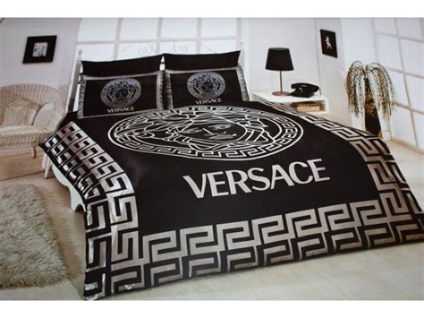 Versace Bedding Set Satin Medusa Duvet Set Black Gray Versace