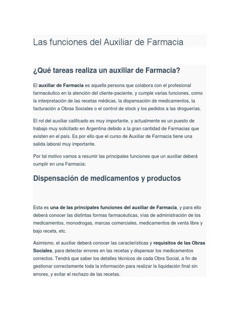 las funciones del auxiliar de farmacia pdf farmacia farmacéutico