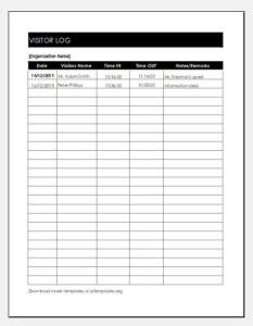 office visitor formlog templates  excel excel templates