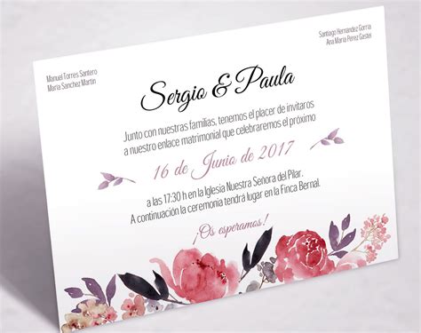 A Wedding Card With Watercolor Flowers On The Front And Back Printed