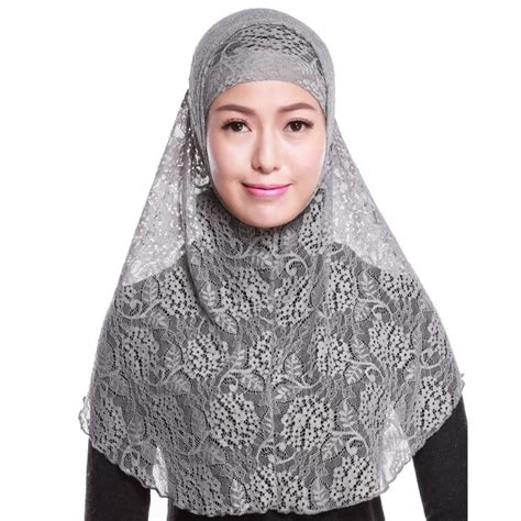 Muslim Women Hijab Headwear Full Cover Underscarf Islamic Scarf Black Shawl Arabic Headband Lace