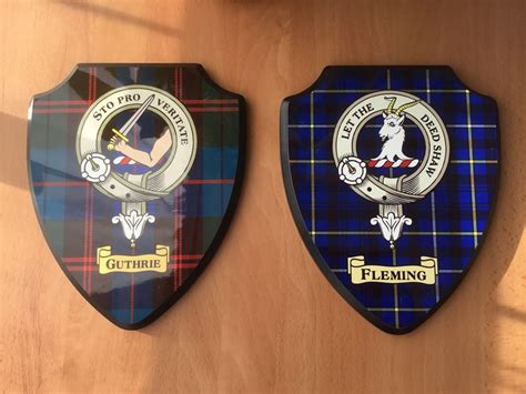 Tartan Shield Plaque With Scottish Clan Coat Of Arms Badge Etsy