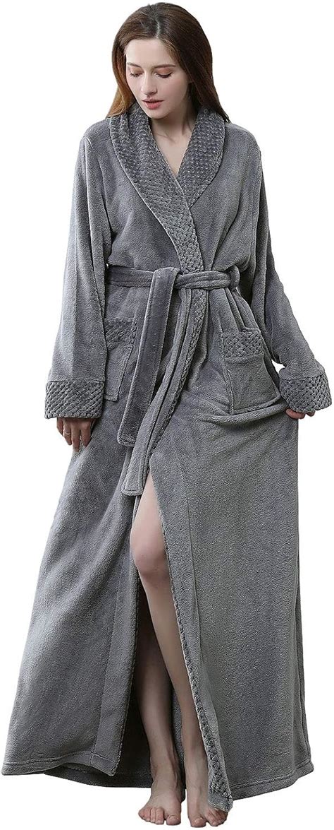 Womens Long Fleece Robes Luxurious Plush Bathrobe Full Length Pajamas