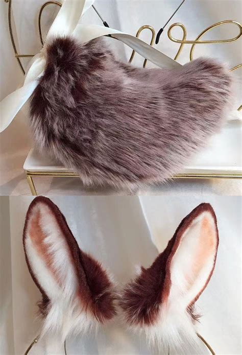 Original Red Bunny Ears Headband And Tail Kc Set Handmade Faux Fur