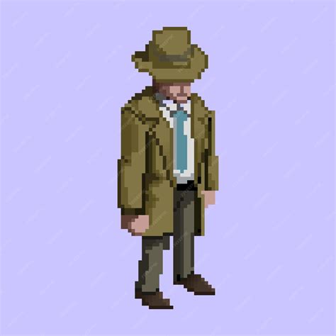 Personaje Isométrico Detective De Pixel Art Vector Premium