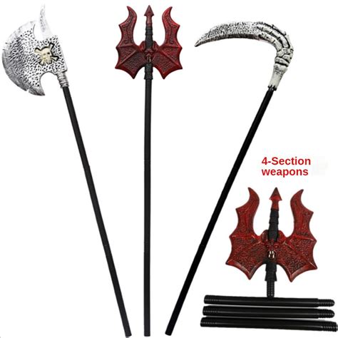 Sickle Plastic Simulation Weapon Trident Axe Cosplay Props Halloween Ghost Festival Four Section