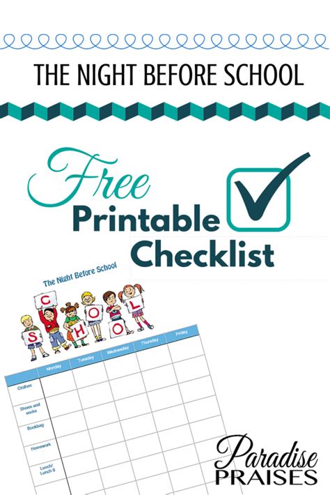 Free Night Before School Charts And Checklists