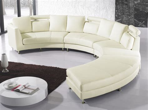 7 Seater Curved Leather Modular Sofa Cream Beige Rotunde Uk