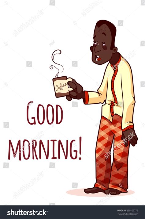 Sleepy Man Cup Coffee Good Morning Stock Vector 290109776 Shutterstock