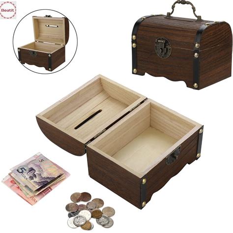 Cheap Creative Handmade Wooden Piggy Bank Money Box Savings With Lock