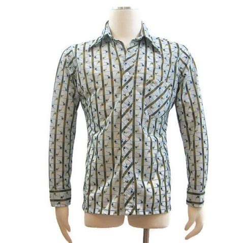 Vintage 70s Shirt Mens Polyester Disco Long Sleeve Stripes Etsy 70s