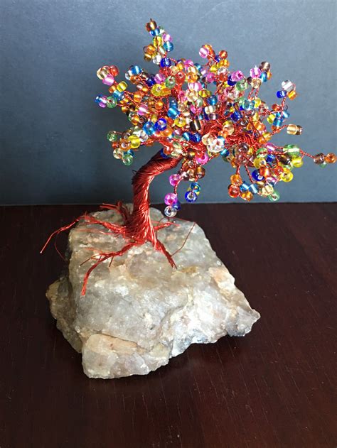 Wire Tree Sculpture With Rainbow Glass Beads Wire Tree Sculpture Tree Sculpture Rainbow Glass