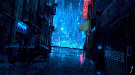 Cyberpunk Rain Aesthetic Water City Lights Raining Darkness Wallpaper