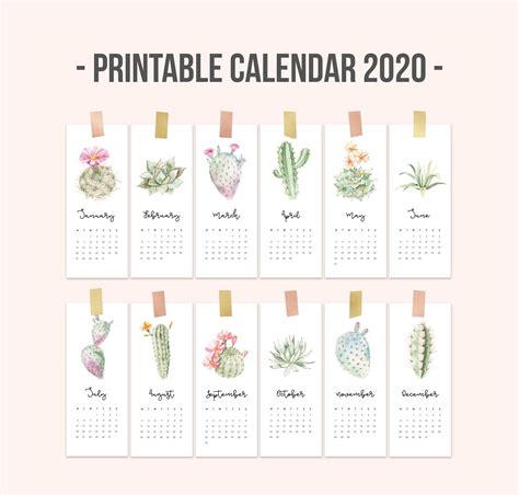 2020 Wall Calendar Printable Small Cute Calendar 2020 Etsy