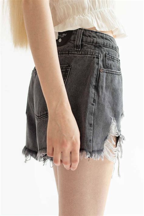 Grey Wash Distressed Cut Off Denim Shorts