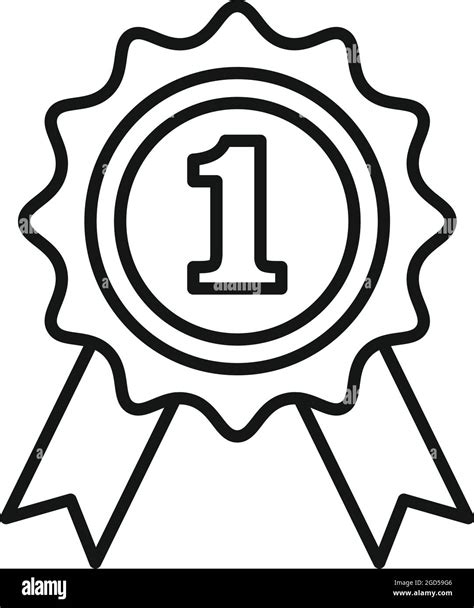 First Place Emblem Icon Outline Vector Ribbon Medal Winner Prize