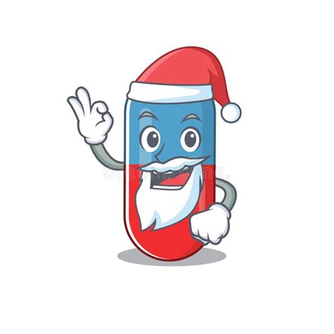 Cartoon Character Of Pills Drug Santa With Cute Ok Finger Stock Vector