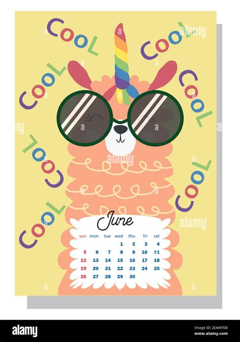 Cute Monthly Calendar Of 2022 With A Llama Cactus Inscriptions In The