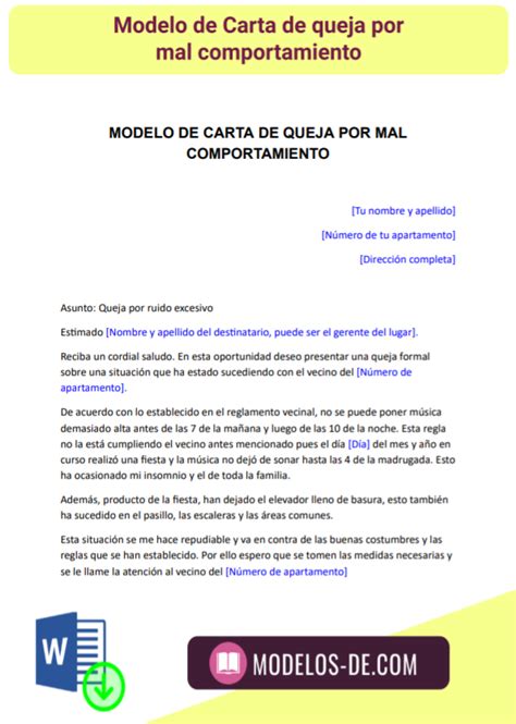 Carta De Queja Por Mal Comportamiento En Word Gratis