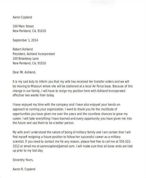 Resignation Letter Due To Relocation Formal Letter