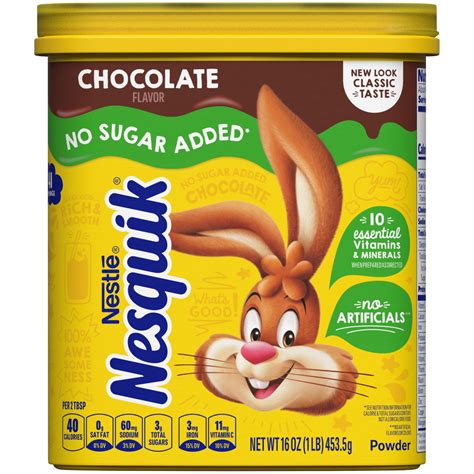 Nestle Nesquik No Sugar Added Chocolate Powder 16 Oz Can