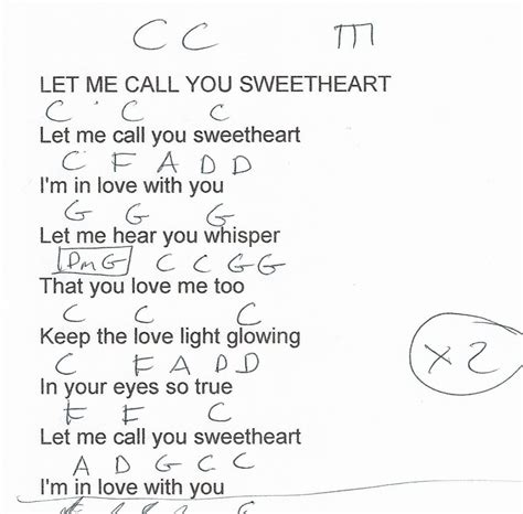 Let Me Call You Sweetheart Guitar Chord Chart In C Lyrics And Chords Ukulele Songs Guitar