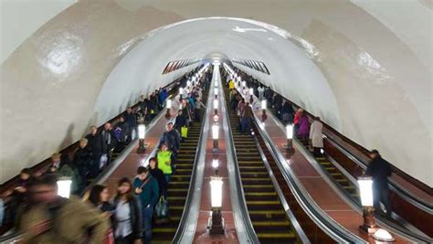 Russia Moscow Escalator Leading Into The Worlds Deepest Metro System