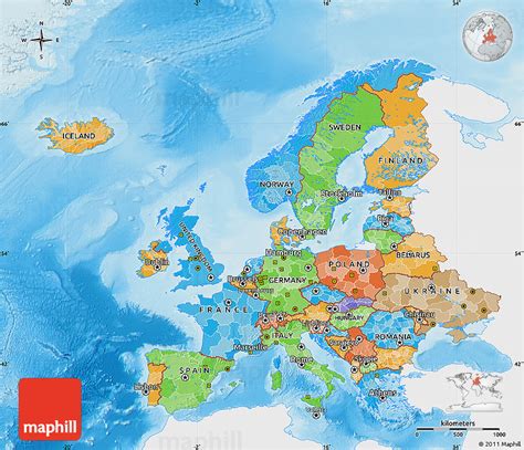 Political Map Of Europe Single Color Outside Shaded Relief Sea