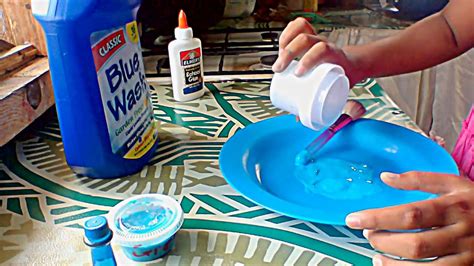 How To Make Slime With Blue Wash Detergent And Glue Youtube