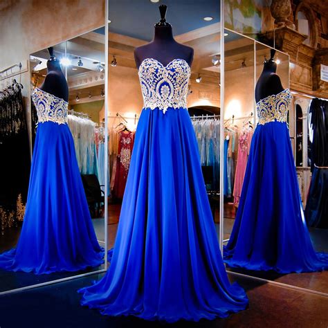 A Line Sweetheart Prom Dress Royal Blue Floor Length Prom Dress With