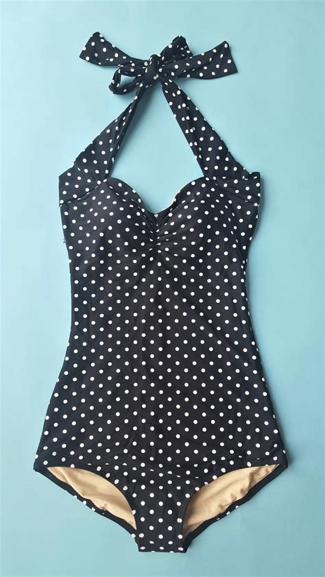 Red Dolly Bella Black And White Polka Dot One Piece Retro Pin Etsy Retro One Piece Swimsuits