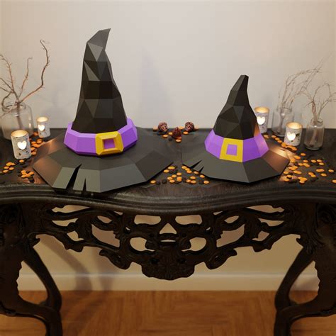 Witch Hat Papercraft 3d Diy Low Poly Paper Crafts Halloween Etsy