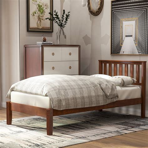 Topcobe Solid Wood Platform Beds With Headboard And Wood Slat Support