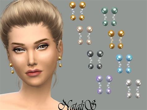 The Sims Resource Double Drop Pearl And Crystals Earrings By Natalis