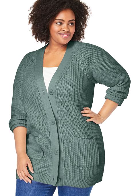woman within woman within plus size long sleeve shaker cardigan sweater