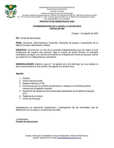 Acto cívico de la Batalla de Boyacá DEPARTAMENTO DE ANTIOQUIA