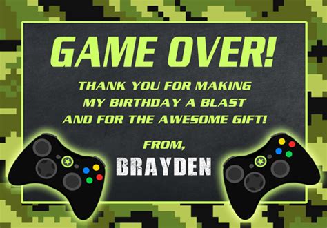 Thank You Cards Paper And Party Supplies Game On Video Game Thank You Note Digital Download