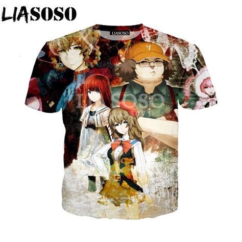 liasoso summer new fashion men women short sleeve sweatshirt 3d print anime steins gate t shirt