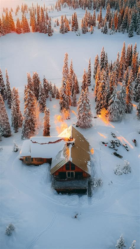 Download Wallpaper 1080x1920 Aerial View Winter House 1080p
