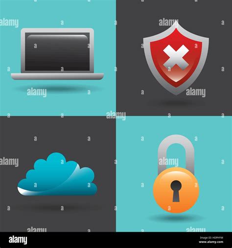 Cyber Security Icons Inside Blue And Black Squares Colorful Design
