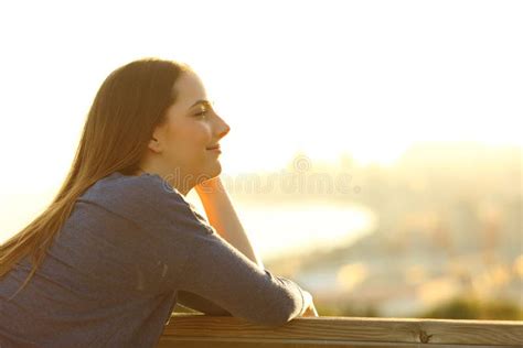 Satisfied Woman Contemplating Views At Sunset Stock Image Image Of Outdoor Calm 172000889