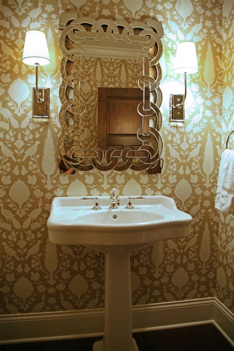 | see more vintage bathroom wallpaper, victorian bathroom wallpaper, mario mushroom wallpaper, unique looking for the best powder room wallpaper? classic lakefront - Traditional - Powder Room - Milwaukee ...