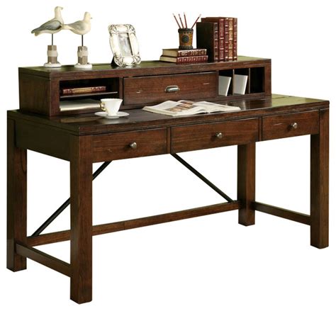 Riverside Furniture Castlewood Writing Desk With Hutch In Warm Tobacco