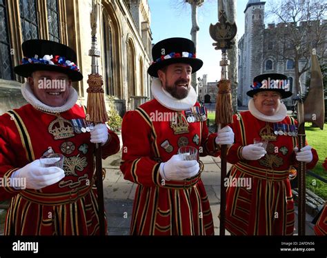 Yeoman Warders More Commonly Known As Beefeaters Enjoy A Toast